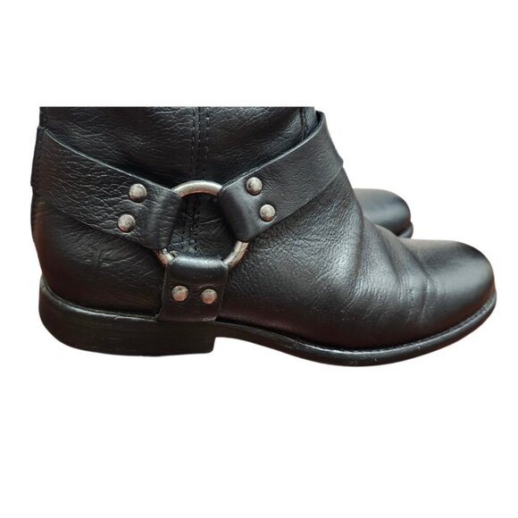 Frye Black Leather Ankle Boots Women 6B Harness Moto Low Heel Zip Booties -  wpequipmentugltd.com